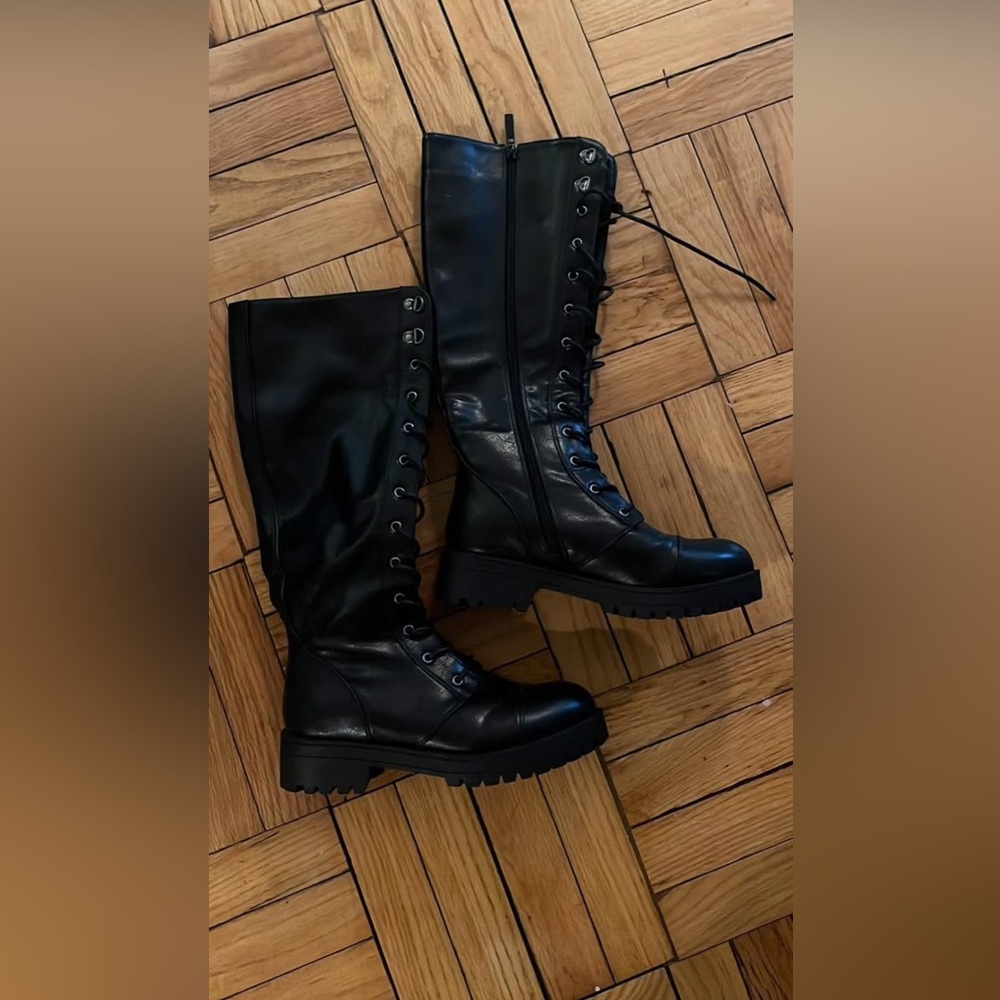 Black Lace-Up Knee-High Boots